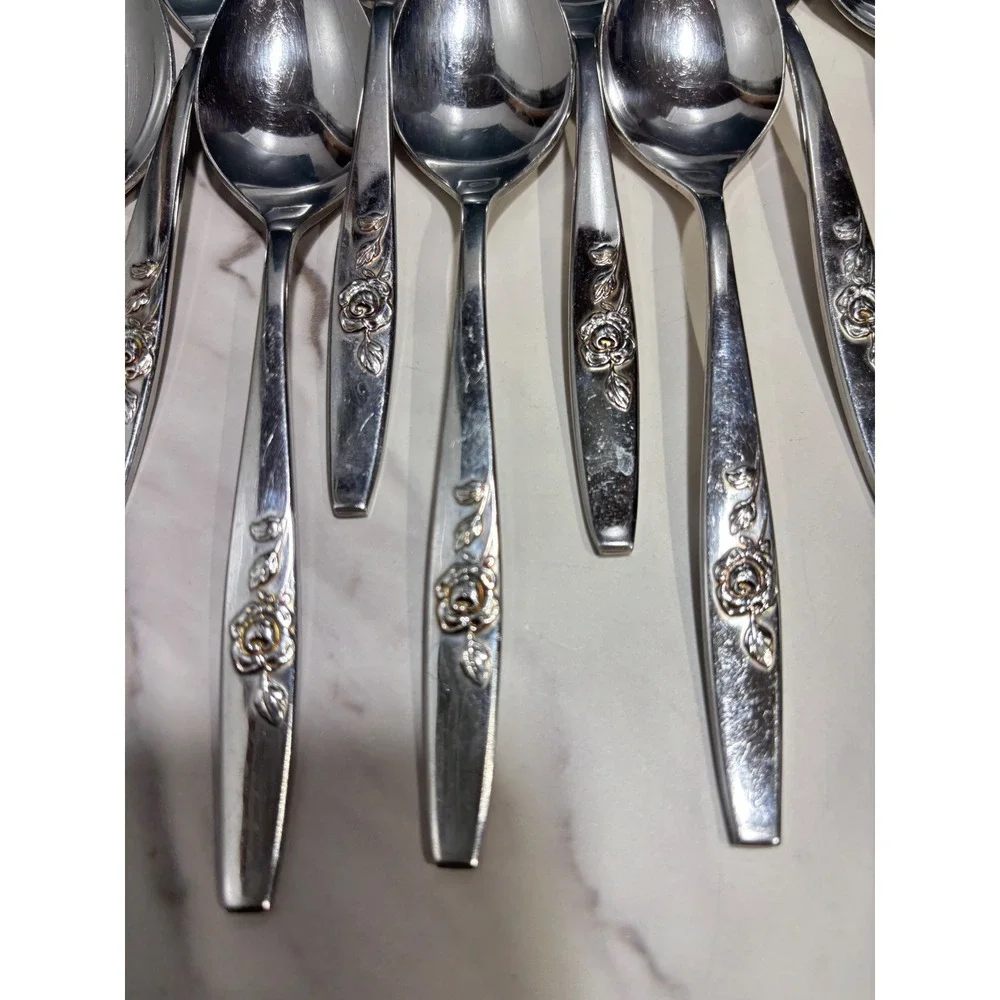 Vtg Oneida Stainless Steel Flatware Set 42pc Our Rose Floral Pattern Silverware